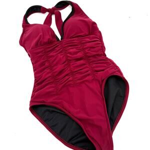 MagicSuit Women's Kara Maroon Ruched One Piece Swimsuit Size 8
